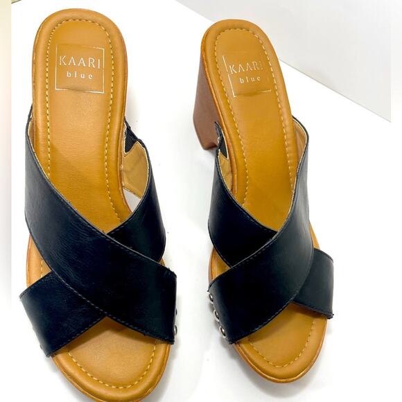 Kari Blue Strap Sandals Black Nail Head Accents Size 9 - Picture 7 of 15